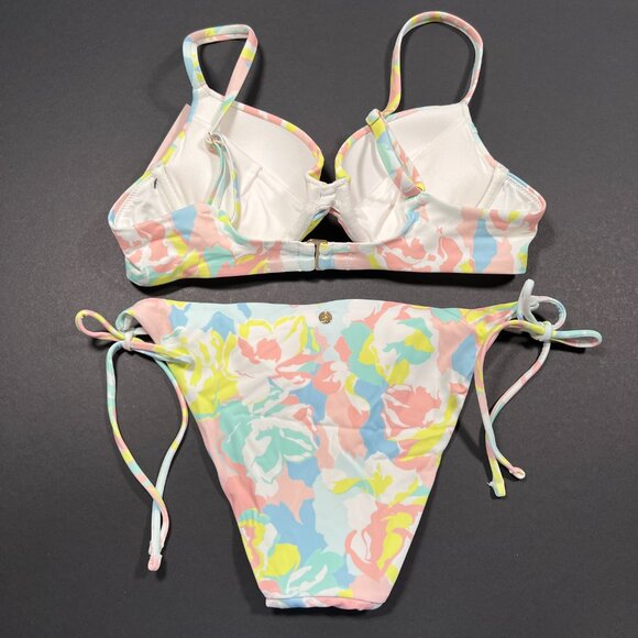Victoria Secret 36DD L Twist Front Push Up Bikini Top Set Blue Pink Pastel - Picture 4 of 9